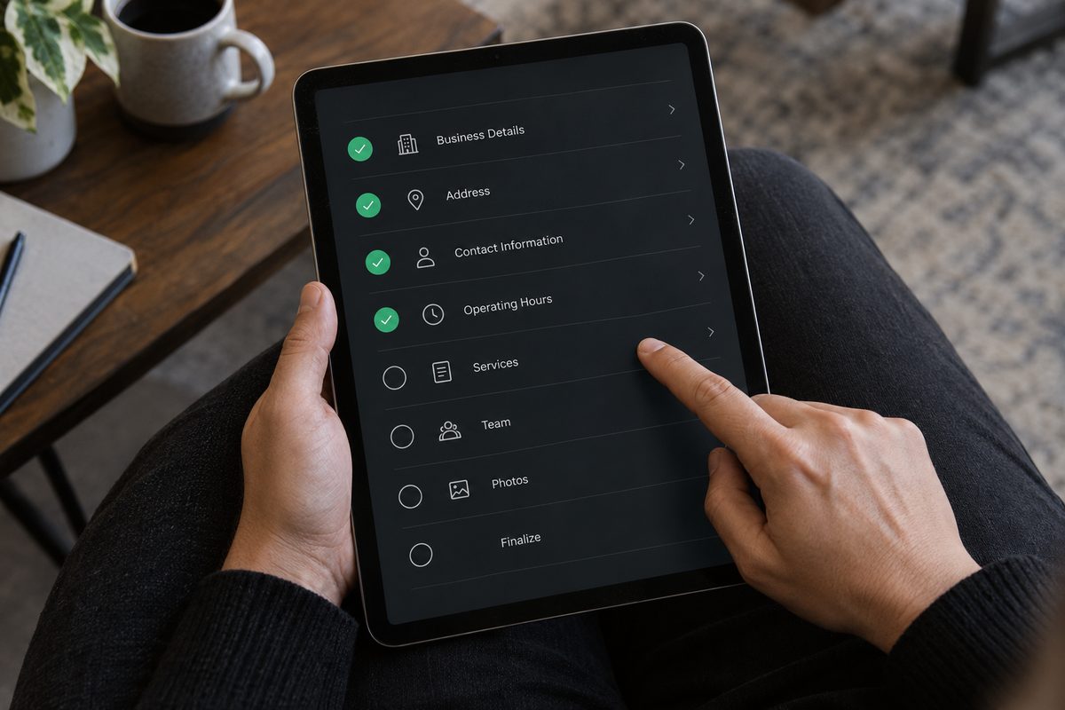 A company entry field checklist being reviewed on a tablet