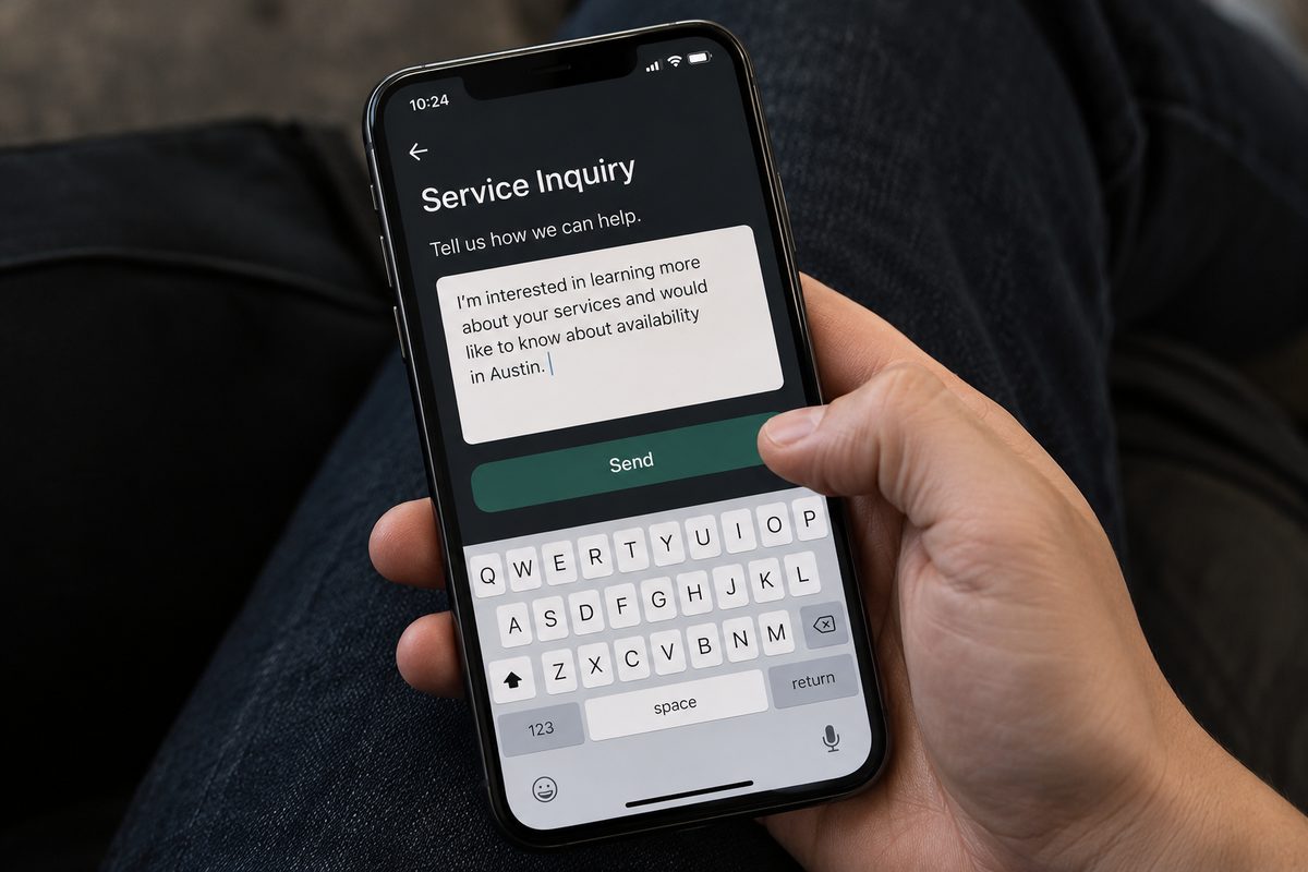 A service inquiry being composed on a handheld phone