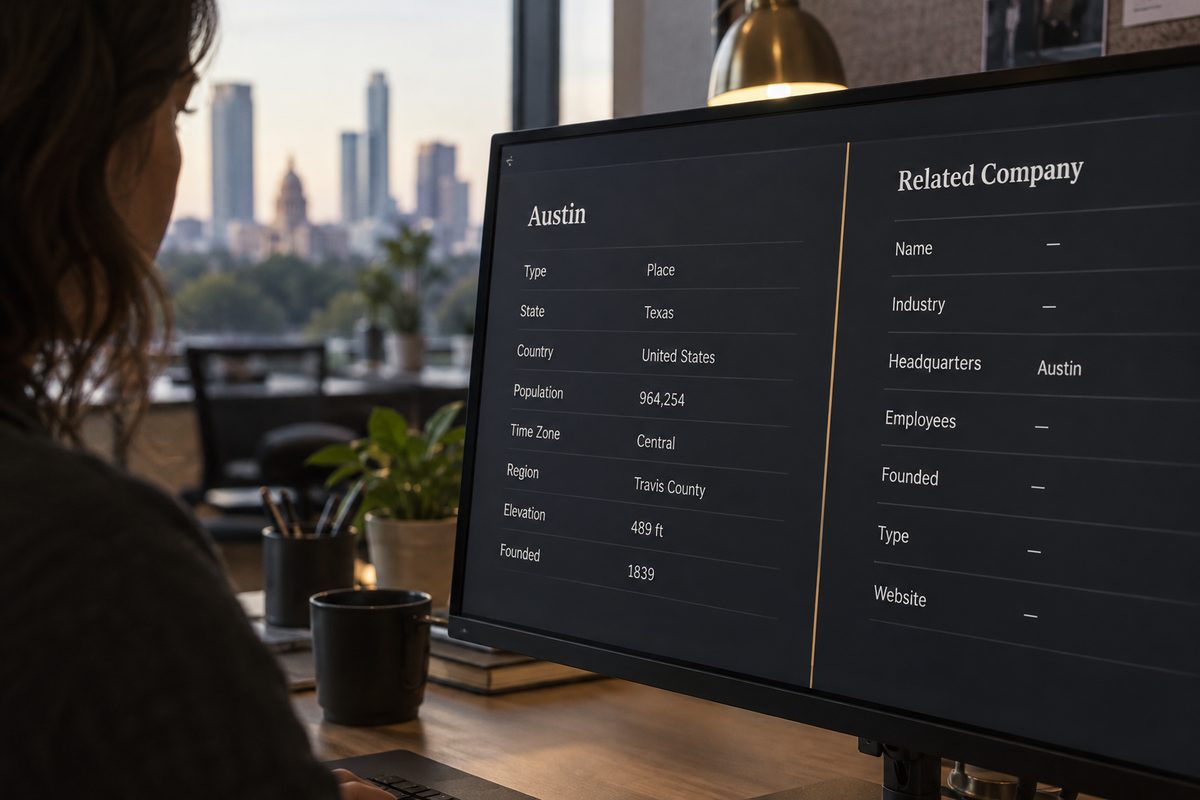Text-only place fields beside a company reference panel