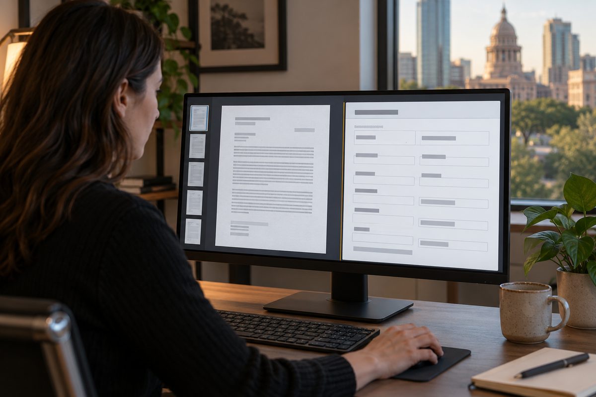 A digital source document inspected beside its structured record